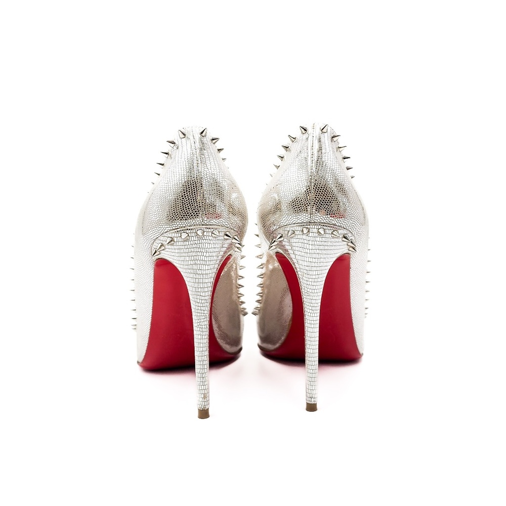 Christian Louboutin Anjalina 100 Silver Leather Spike Pumps EU 37 - Picture 6 of 9